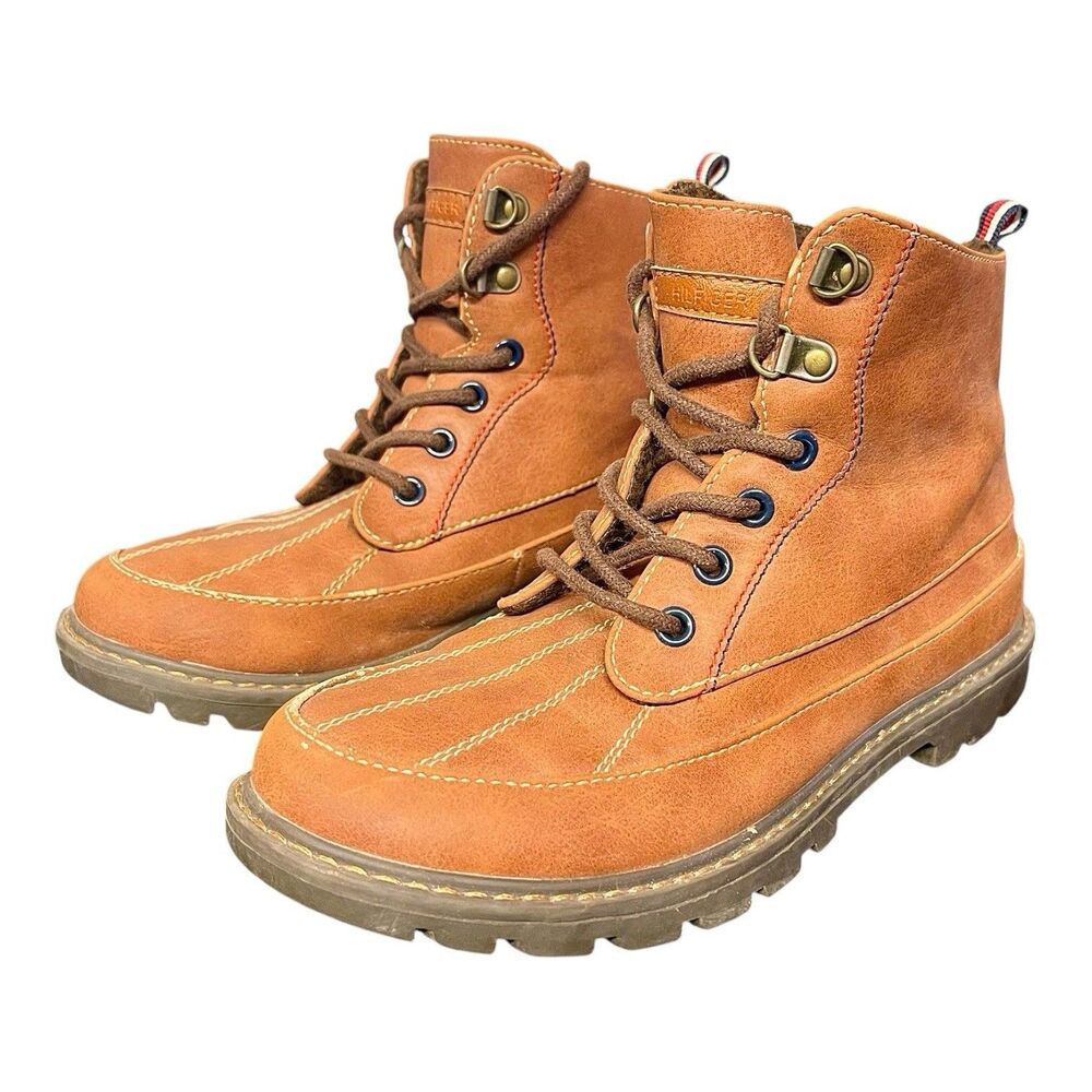 Tommy Hilfiger Boys Size 1 Brown Duck Boots Lace Up Moc Toe Lug Sole Preppy